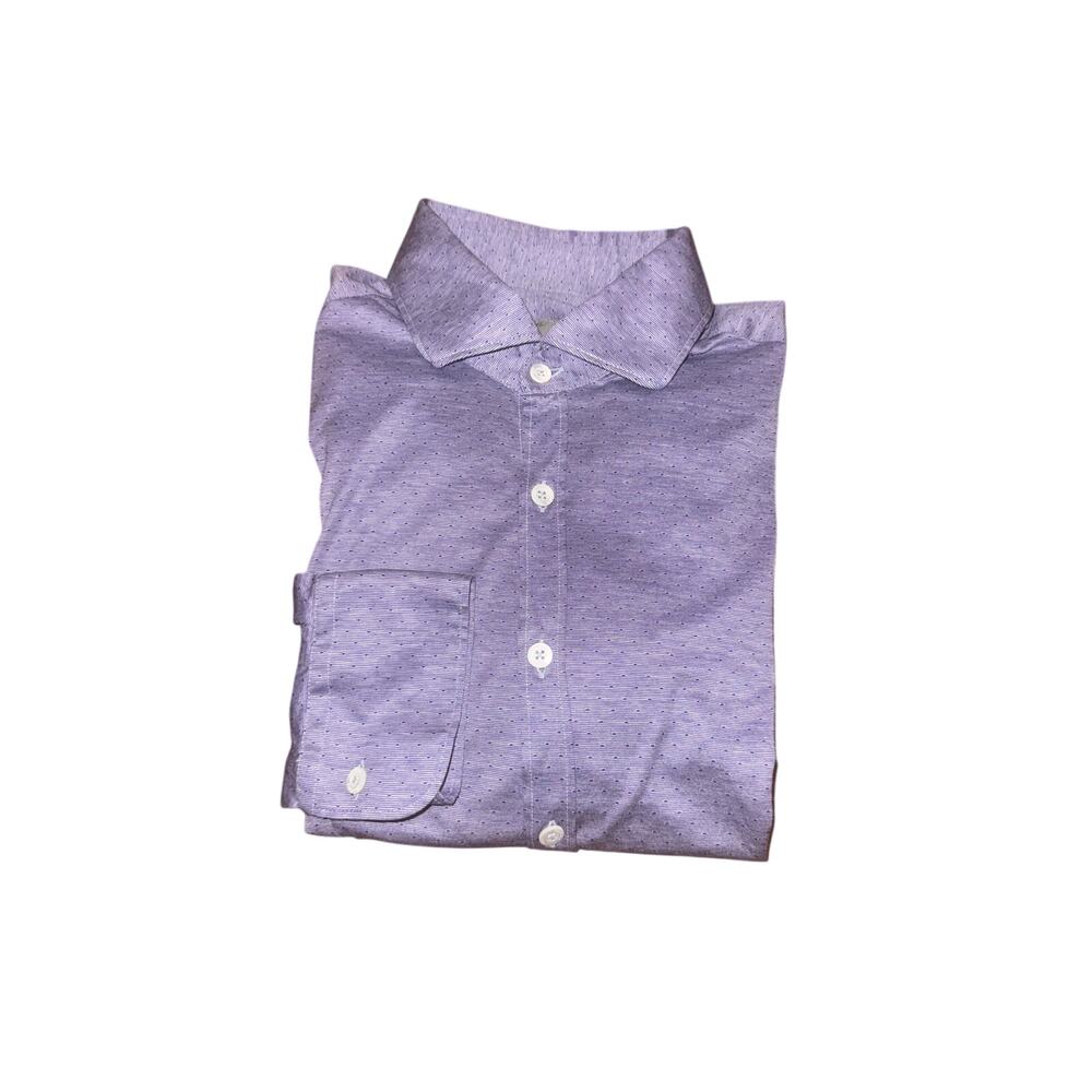 Canali Men’s L Regular Fit Blue Dotted Cotton Long Sleeve Button Dress Shirt